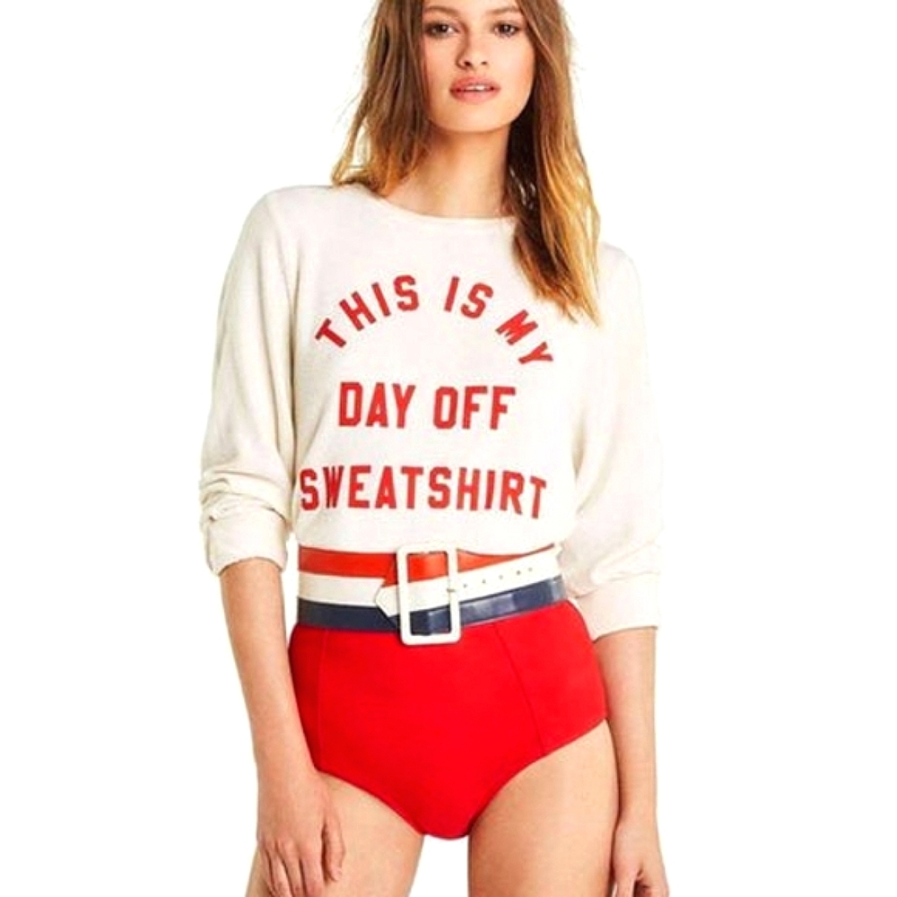 Wildfox • This Is My Day Off Graphic Baggy Beach Jumper Sweatshirt Size Medium